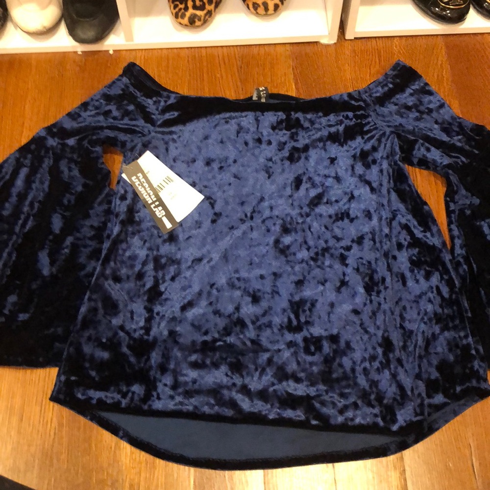 Blue Velvet Bell Sleeve off shoulder top NWT